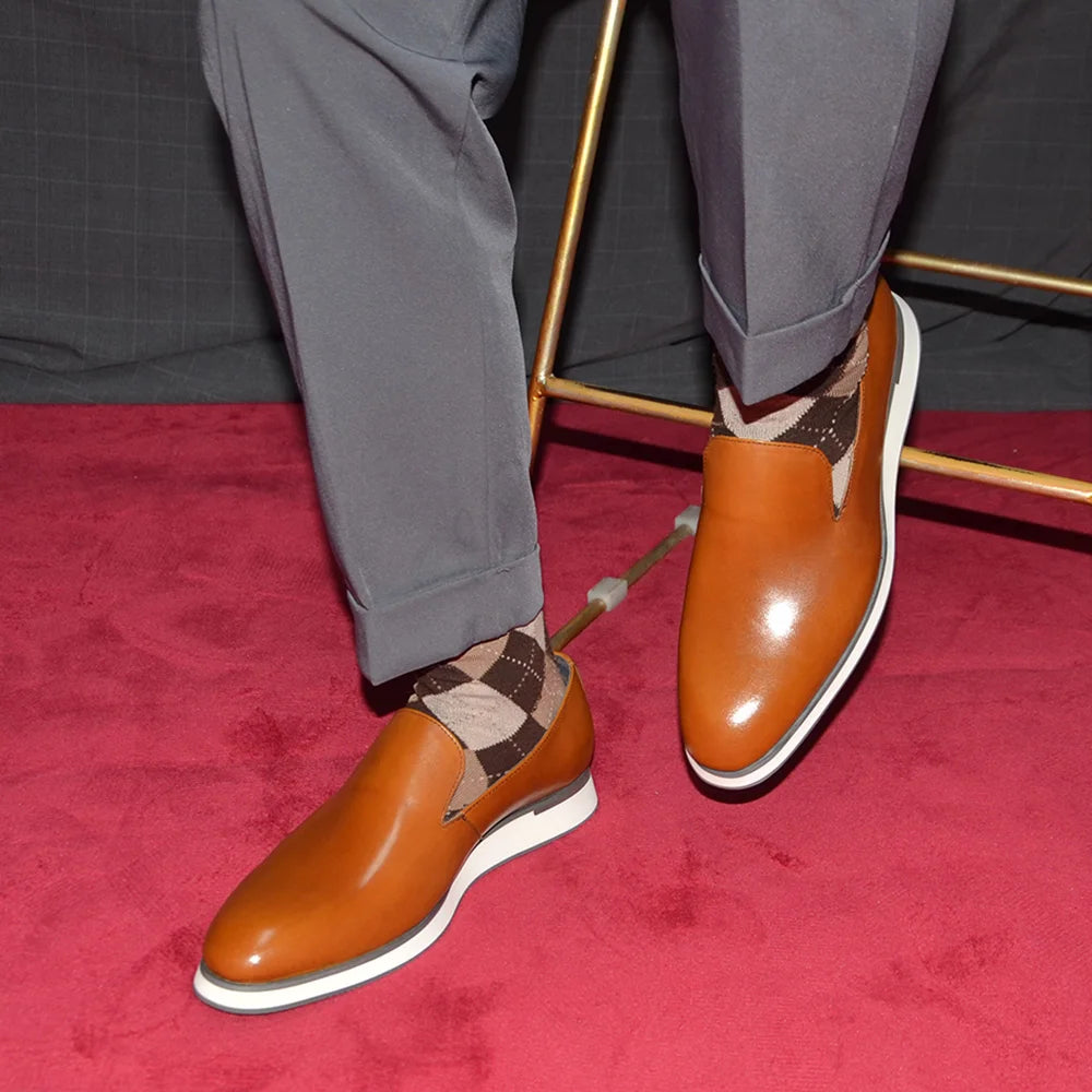 Classic Men's Dress Loafer Shoes Whole Cut Genuine Leather Slip-On Casual Shoes Office Social Business Comfortable Sneaker Man