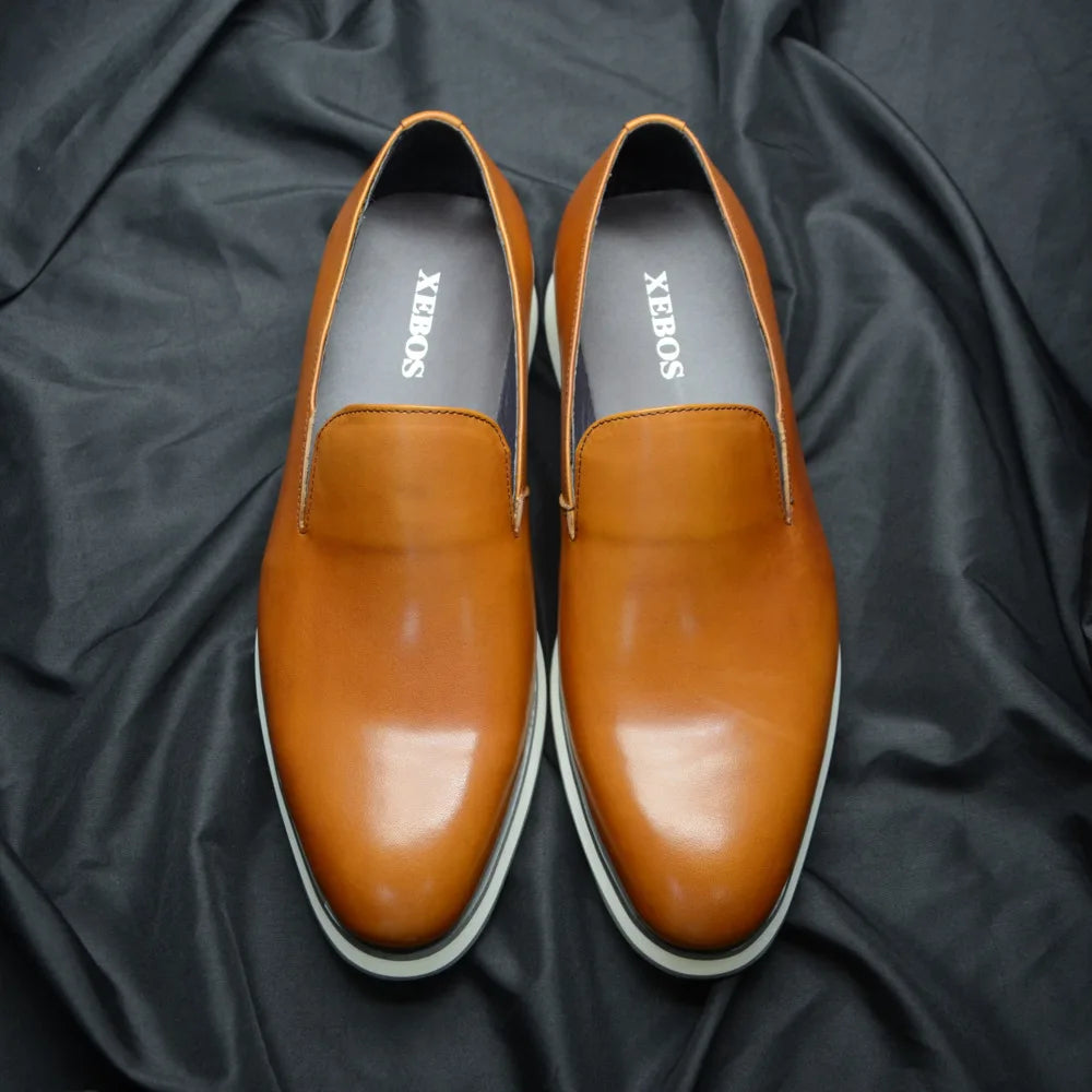 Classic Men's Dress Loafer Shoes Whole Cut Genuine Leather Slip-On Casual Shoes Office Social Business Comfortable Sneaker Man