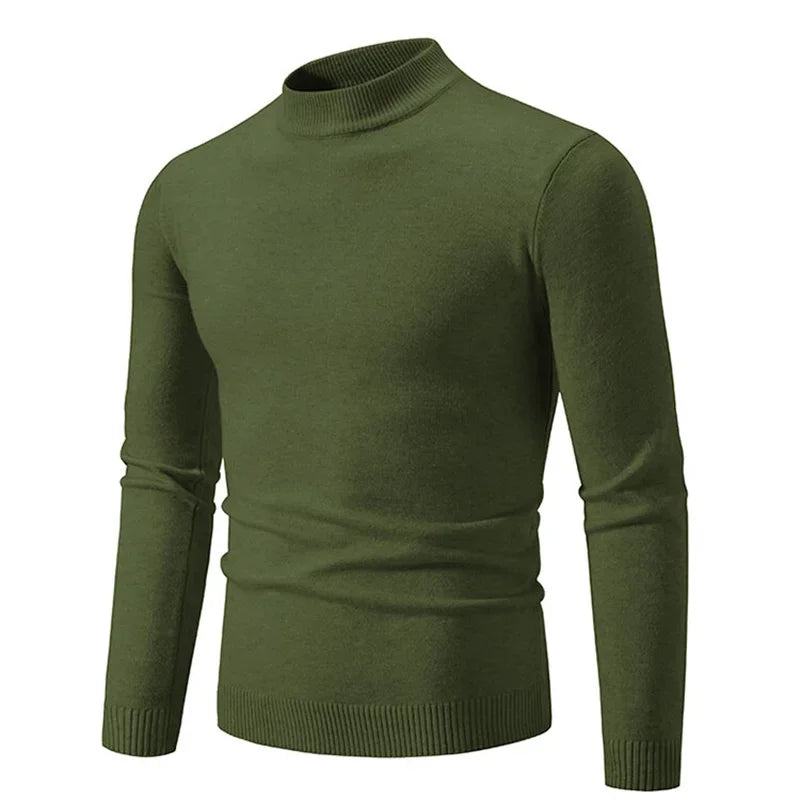 Autumn Men's Half Turtleneck Sweater Solid Color Basic Style Casual Fashion Knitwear Slim Fit High Elastic Male Warm Pullovers
