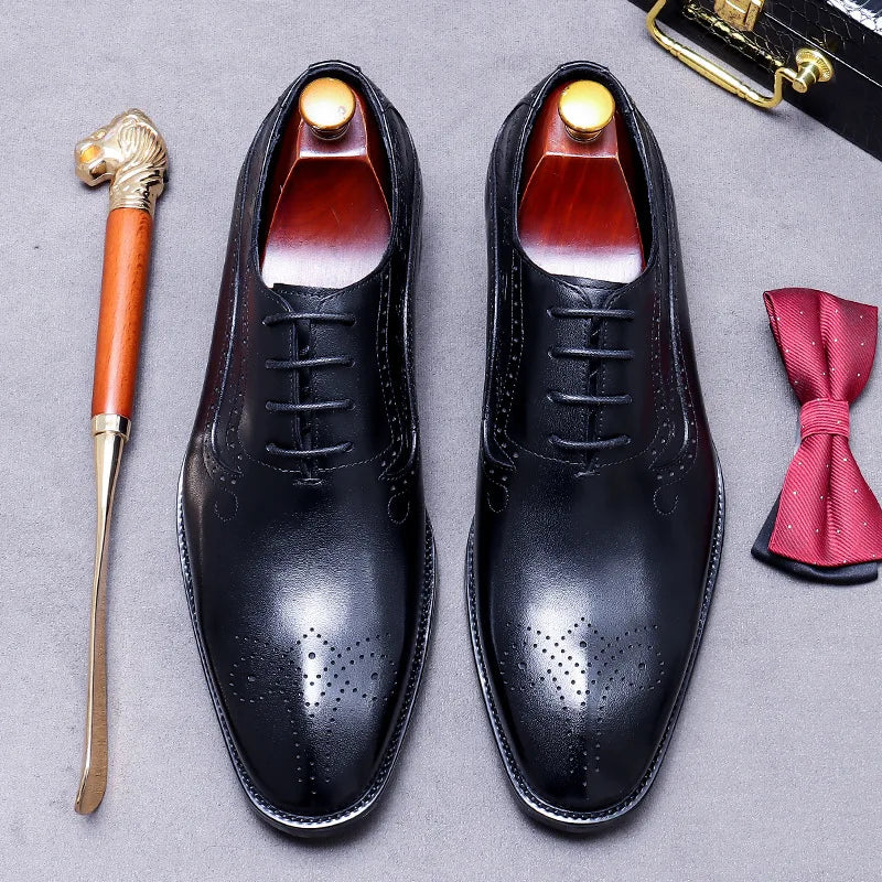 British Style Genuine Leather Cowhide Comfortable Commuting Daily Business Lace-Up Carved Men's Formal Leather Wedding Shoes New