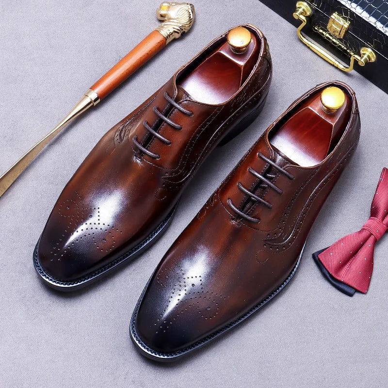 British Style Genuine Leather Cowhide Comfortable Commuting Daily Business Lace-Up Carved Men's Formal Leather Wedding Shoes New