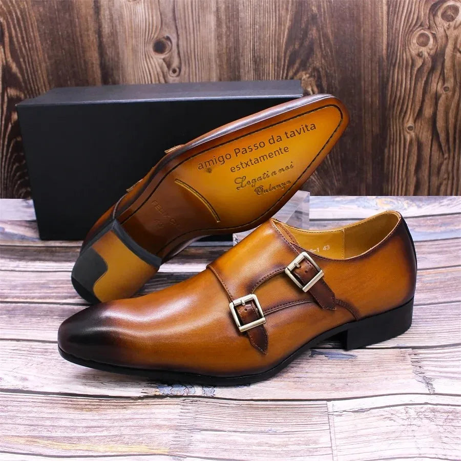 Classic Mens Monk Strap Formal Shoes Genuine Leather Business Double Buckle Luxury Gentleman Office Dress Shoes for Men