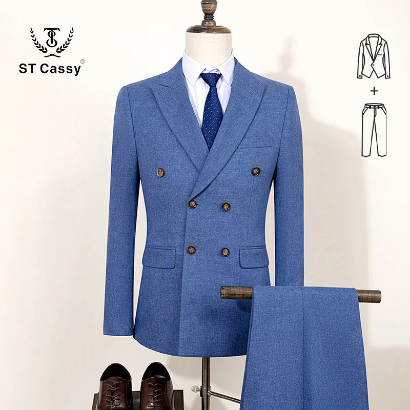 ST Cassy dark blue Elegant Man Suit 2 Pcs Set Modern Wedding Party Suits for Men Stylish Business office suit