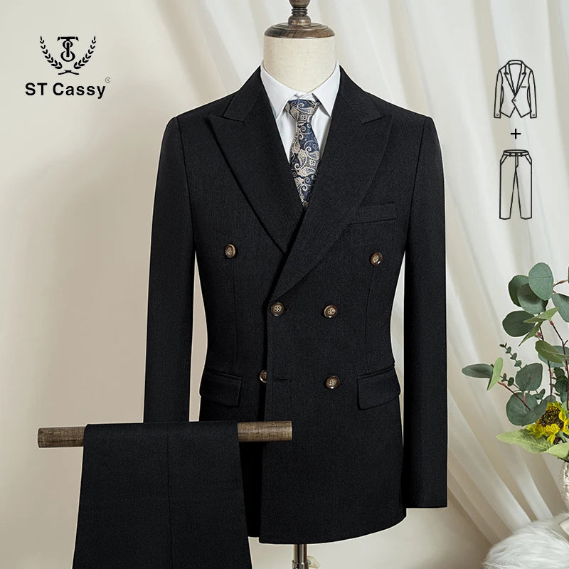 ST Cassy dark blue Elegant Man Suit 2 Pcs Set Modern Wedding Party Suits for Men Stylish Business office suit