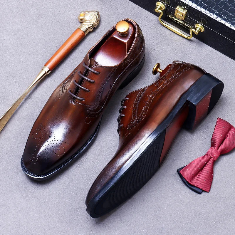British Style Genuine Leather Cowhide Comfortable Commuting Daily Business Lace-Up Carved Men's Formal Leather Wedding Shoes New