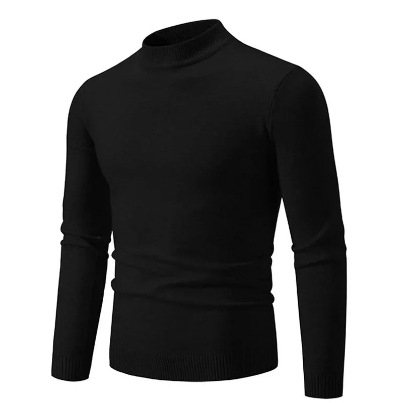 Autumn Men's Half Turtleneck Sweater Solid Color Basic Style Casual Fashion Knitwear Slim Fit High Elastic Male Warm Pullovers