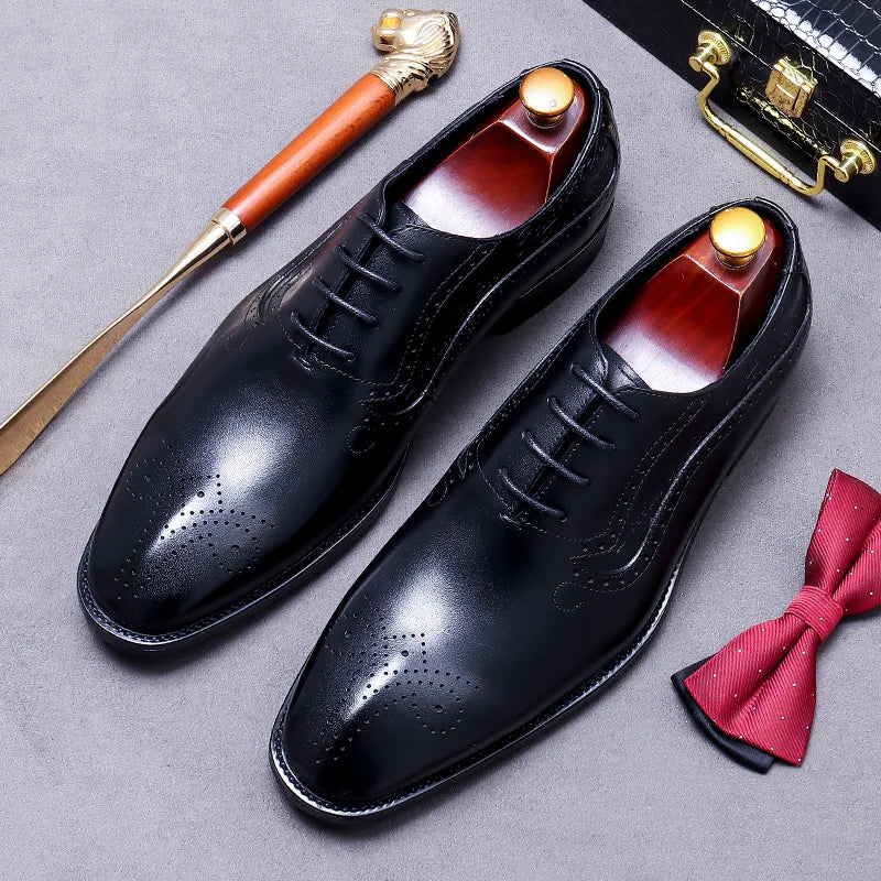 British Style Genuine Leather Cowhide Comfortable Commuting Daily Business Lace-Up Carved Men's Formal Leather Wedding Shoes New