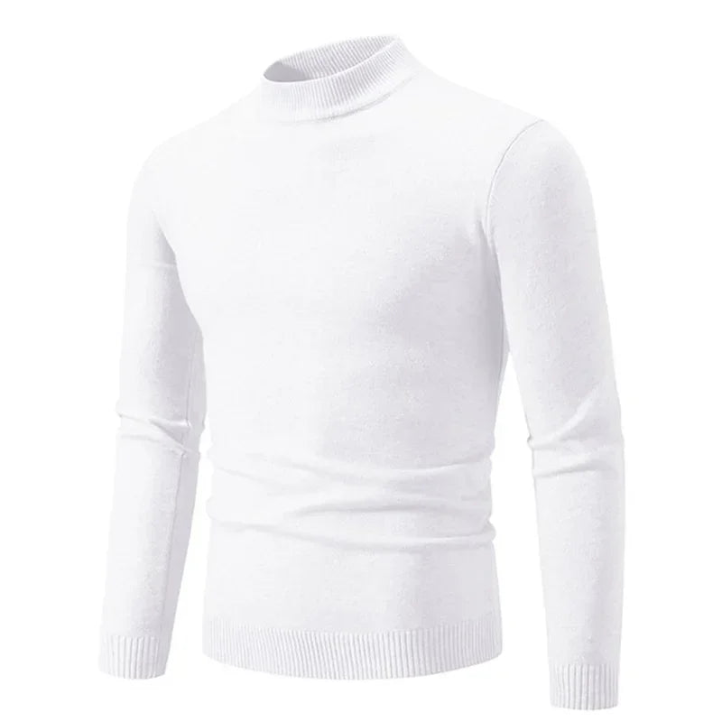Autumn Men's Half Turtleneck Sweater Solid Color Basic Style Casual Fashion Knitwear Slim Fit High Elastic Male Warm Pullovers