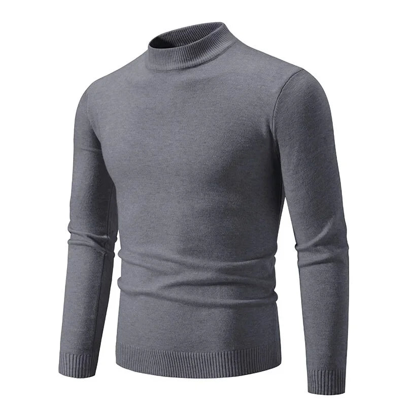 Autumn Men's Half Turtleneck Sweater Solid Color Basic Style Casual Fashion Knitwear Slim Fit High Elastic Male Warm Pullovers