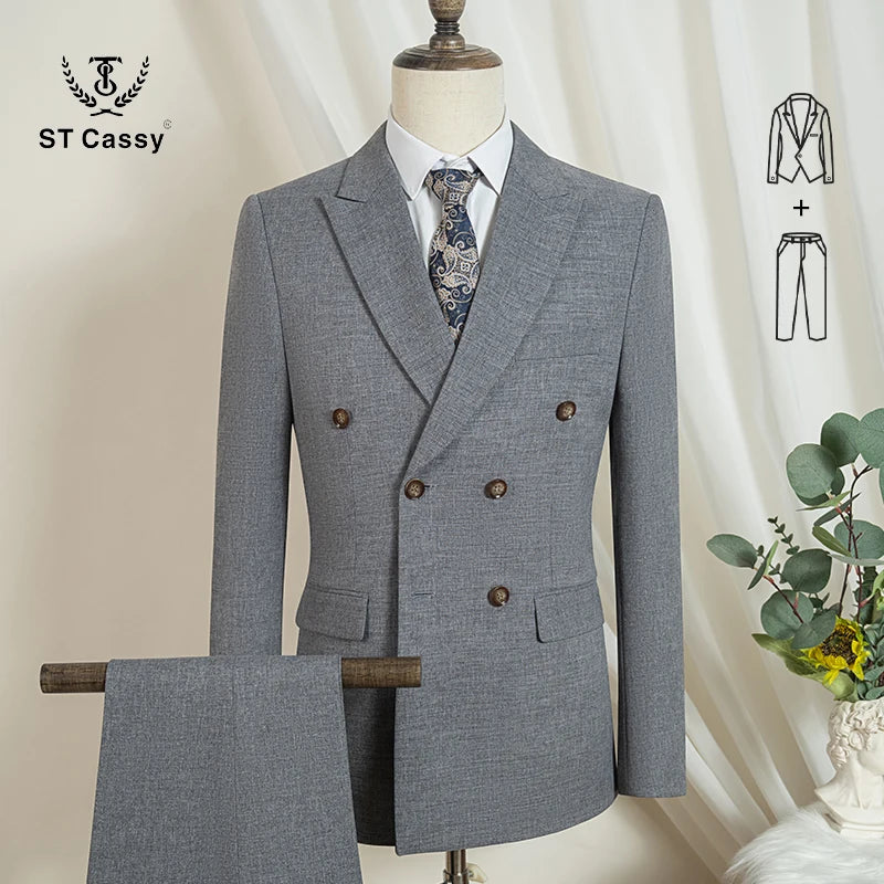 ST Cassy dark blue Elegant Man Suit 2 Pcs Set Modern Wedding Party Suits for Men Stylish Business office suit