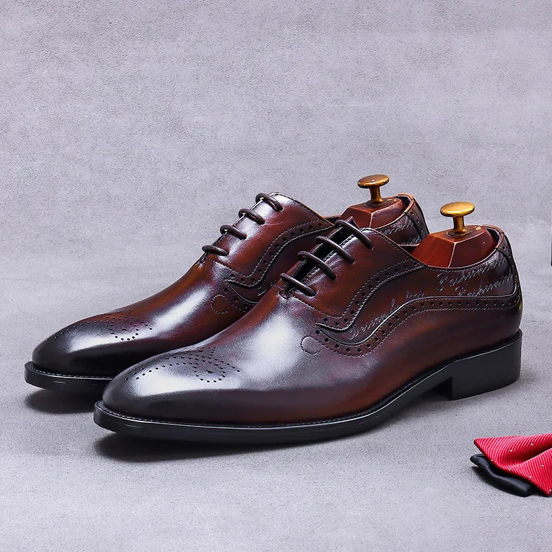 British Style Genuine Leather Cowhide Comfortable Commuting Daily Business Lace-Up Carved Men's Formal Leather Wedding Shoes New