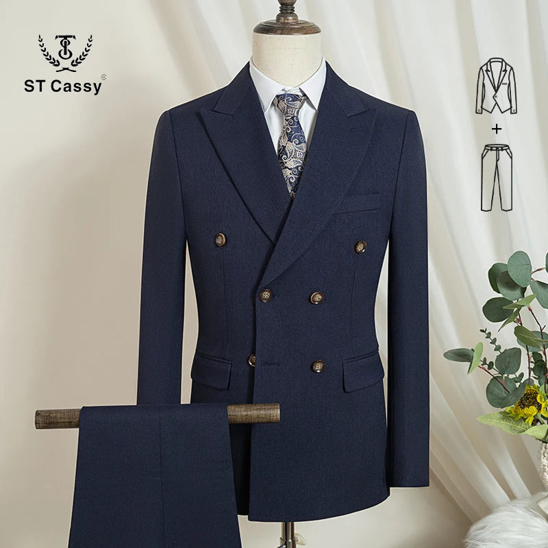 ST Cassy dark blue Elegant Man Suit 2 Pcs Set Modern Wedding Party Suits for Men Stylish Business office suit