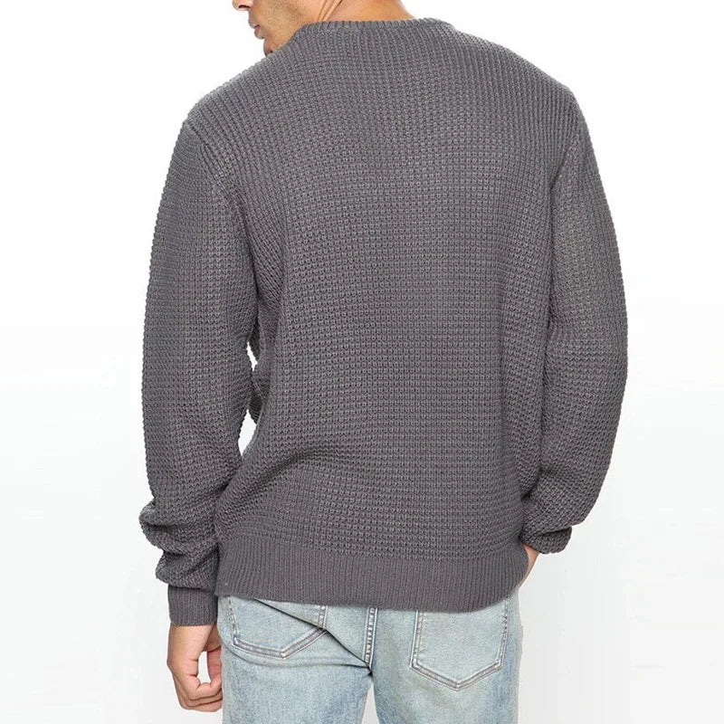 2025 New Men's Casual Sweater Round Neck Long Sleeve Knitted Sweater Solid Color Fashion Versatile Top
