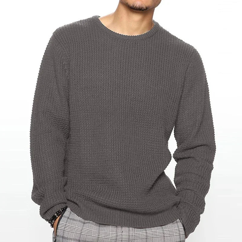 2025 New Men's Casual Sweater Round Neck Long Sleeve Knitted Sweater Solid Color Fashion Versatile Top