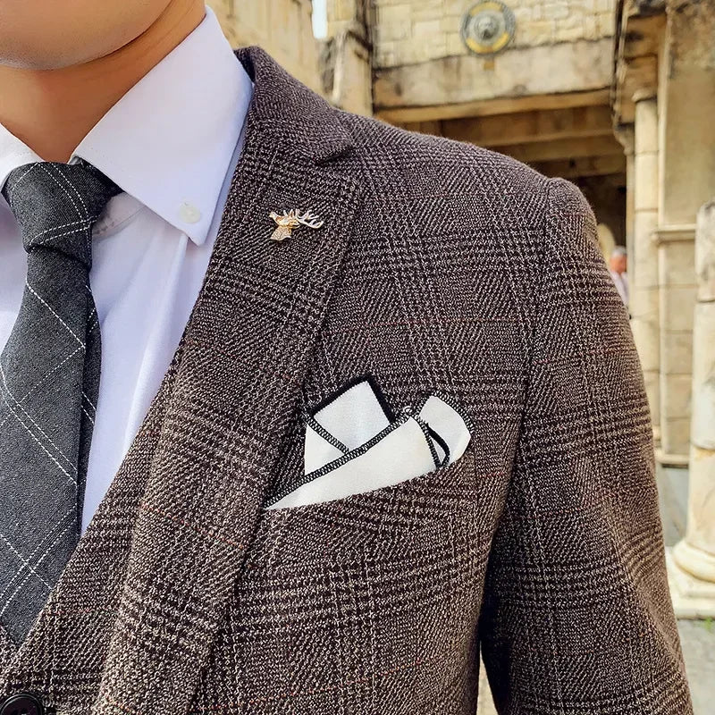 Men's High-quality Plus Size 5XL-M 3-piece Suit (suit+vest+pants) Business Fashion Plaid Suit Groom's Wedding Banquet Set