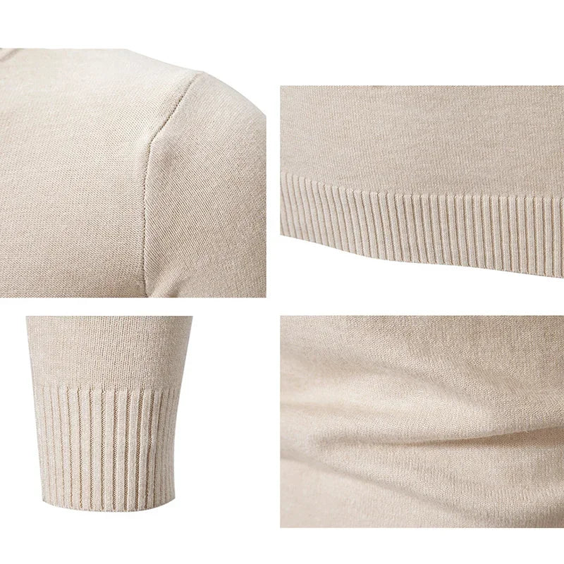 Autumn Men's Half Turtleneck Sweater Solid Color Basic Style Casual Fashion Knitwear Slim Fit High Elastic Male Warm Pullovers